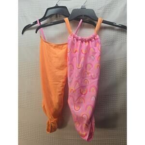 2 Catalina Swimsuit One Piece Pink Orange Rainbows Size 10 NWOT 7317